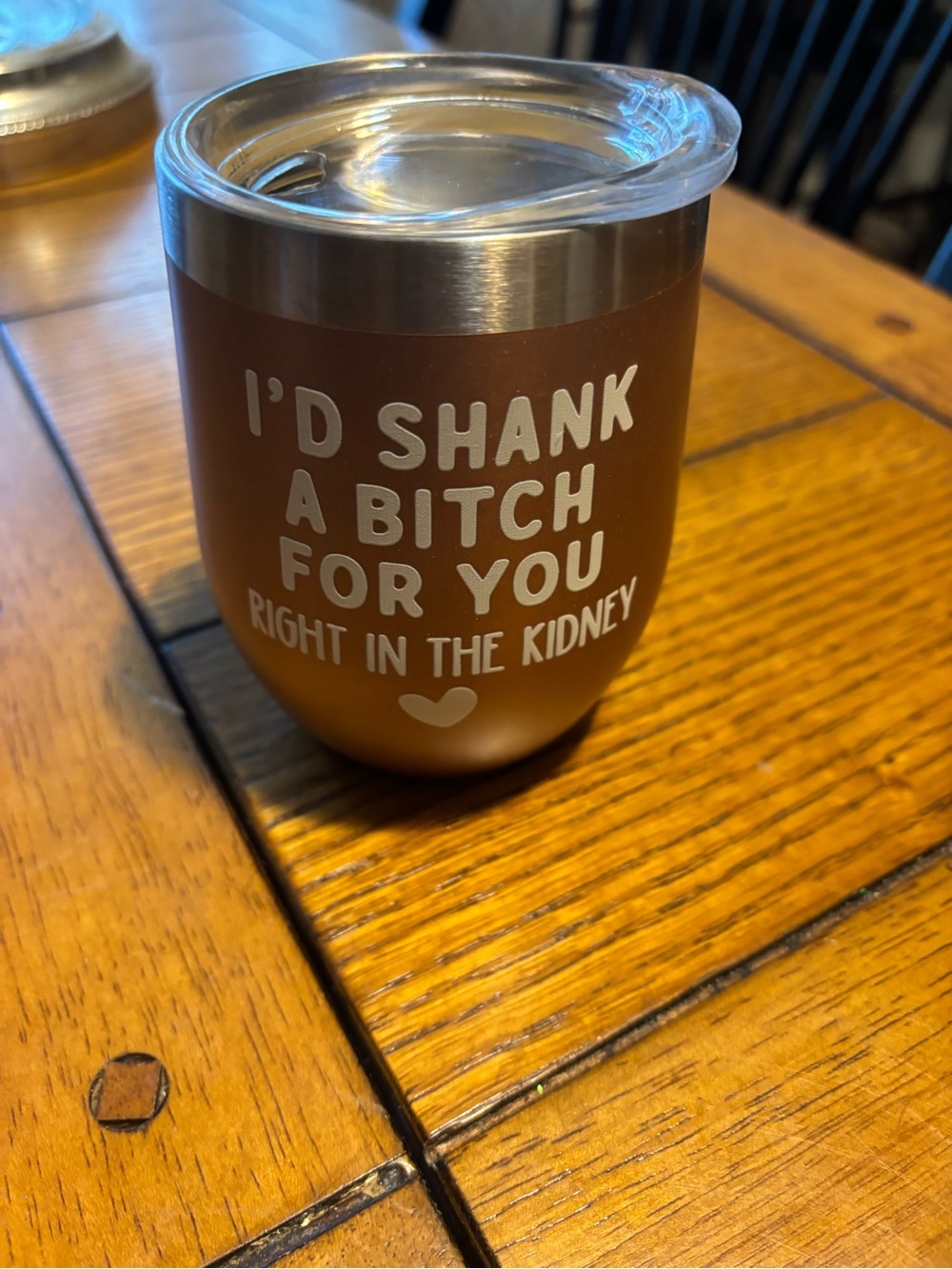 Insulated Brown Stemless Wine Tumbler with Humor